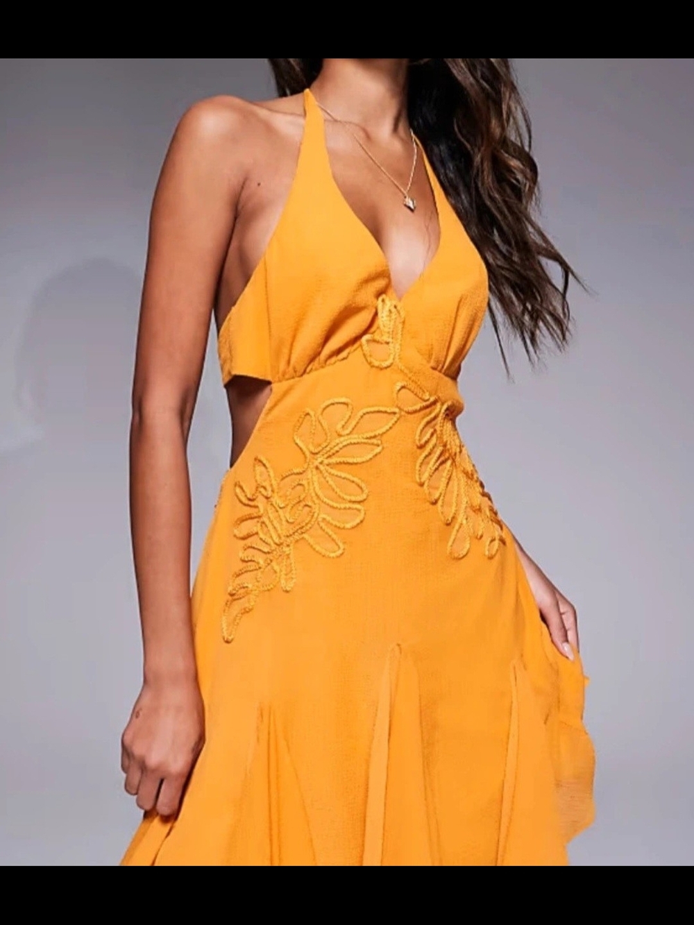 ASOS Backless Halter Midi Dress - Mustard Yellow